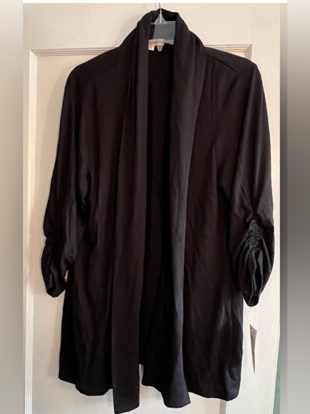 Black Open‑Front Drape | Soft Stretch Layering Essential | XL